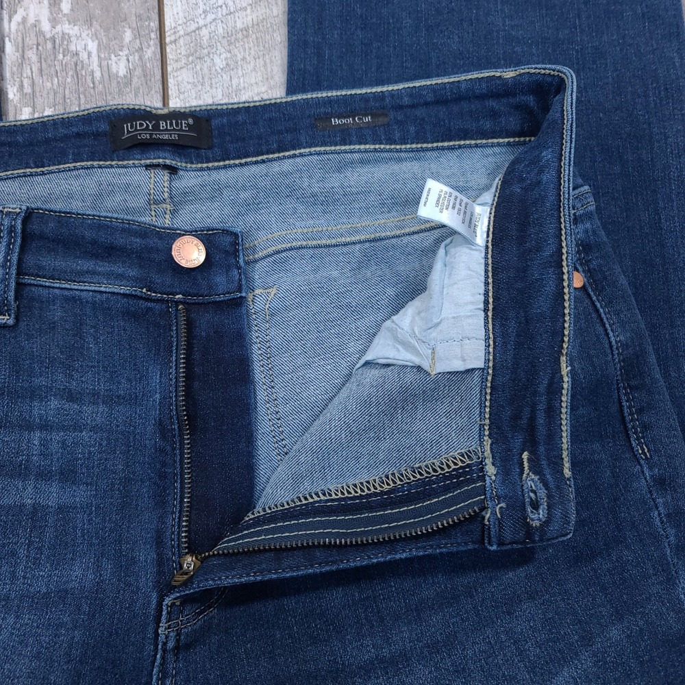 Judy Blue Bootcut Jeans Women Size 15 Blue Dark Wash Frayed Hem Western Cowgirl - Picture 7 of 8